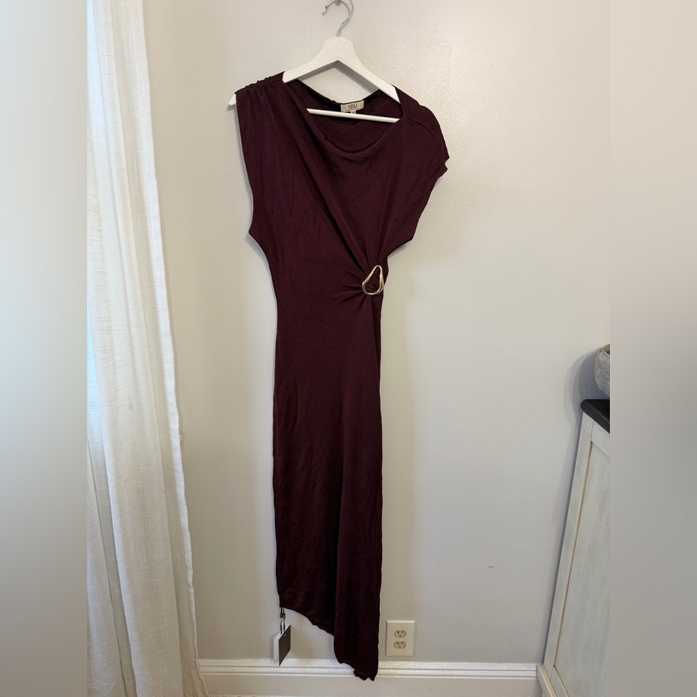SRG Mehek Asymmetric Knit Dress in Oxblood - Picture 5 of 11